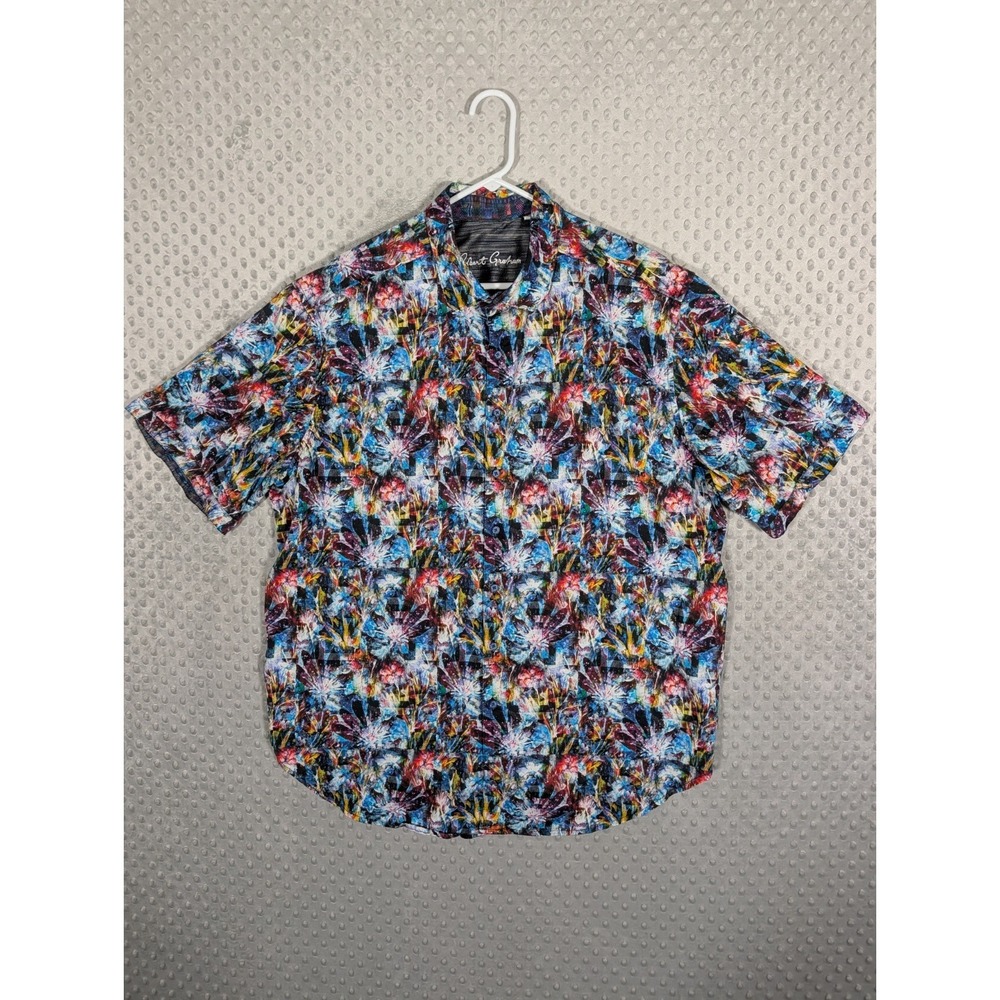 Robert Graham Floral Shirt Men's 2XL Short Sleeve Button Up Colorful Multicolor